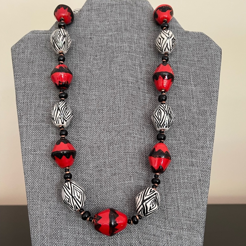 Folk style Boho red black necklace